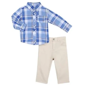 Little Me Little Boys Nautical Plaid Shirt and Khaki Pants 2T