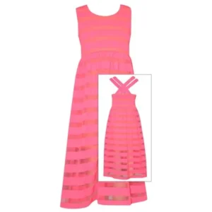 Bonnie Jean Tween Girls Summer Pink Stripe to Sheer Maxi 16