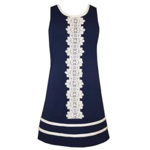 Bonnie Jean Tween Girls Venise Paneled Front Navy Dress 8