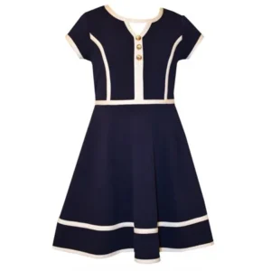 Bonnie Jean Tween Girls Navy Textured Solid Knit Nautical Dress 14