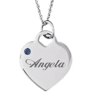 Personalized Silver Tone or 14kt Gold-plated Name and Birthstone Heart Charm Pendant