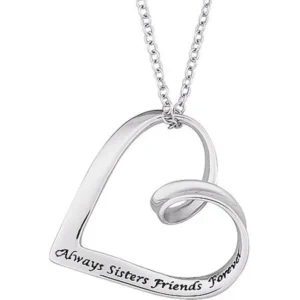"""Sisters"" Sentiment Sterling Silver Heart Pendant, 20"""