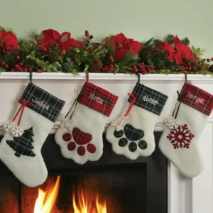 Personalized Dog Paw, Cat Paw and Snowflake Christmas Stockings