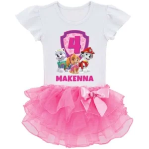 Personalized PAW Patrol Birthday Pups Toddler Girls' Tutu T-Shirt In Sizes: 2t, 3t, 4t, 5/6t