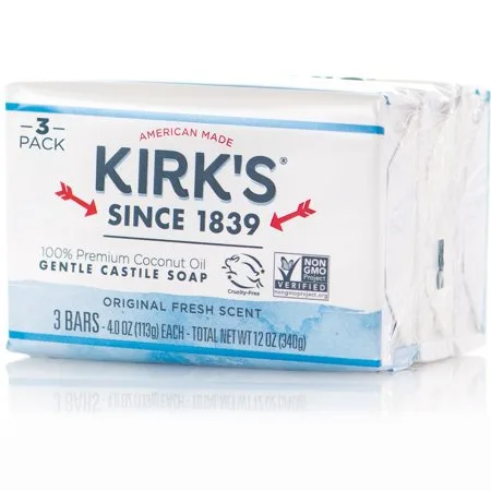 Kirk's Gentle Castile Soap, Original Fresh Scent, 3 Bars, 4 oz
