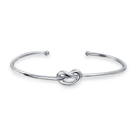 Minimalist Thin Love Knot Cuff Bracelet Stackable for Women for Girlfriend Polished 14K Gold Plated 925 Sterling Silver