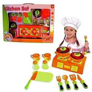 Kids Toy Kitchen Playset - 15 Piece Set - Bright Colored Stove, Pots, Utensils and Cookware for Children's Pretend Play and Games - By Dazzling Toys