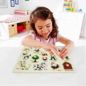 Puzzle | Kids Favorite Farm Wooden Peg Puzzle | Gift Idea | Educational Peg Puzzle | Dazzling Toys