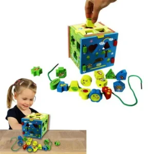 Dazzling Toys Wooden Shape Sorter Cube Baby Toddlers Colored Educational Blocks