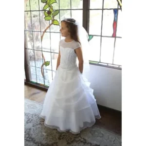 Angels Garment Girls White Draped Organza Sequin Communion Dress 18