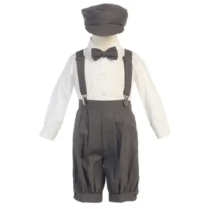 Baby Boys Charcoal Suspenders Short Pants Hat Outfit Set 6-12M