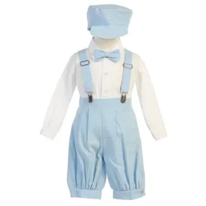 Baby Boys Light Blue Suspenders Short Pants Hat Outfit Set 3-6M