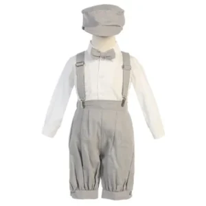 Baby Boys Light Gray Suspenders Short Pants Hat Outfit Set 12-18M