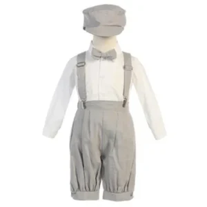 Little Boys Light Gray Suspenders Short Pants Hat Outfit Set 4T