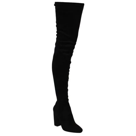 CAPE ROBBIN DD17 Women's Side Zip Block Heel Stretchy Snug Fit Thigh High Boots
