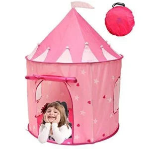 kiddey little princess castle play tent (pink) glow in the dark stars indoor/outdoor playhouse for girls, promotes early learning, social bonding and imaginative play, by kiddey