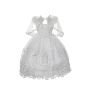 Rain Kids Baby Girls White Organza Rhinestone Baptism Cape Dress 6-12M