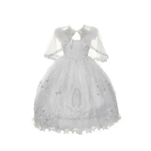 Rain Kids Little Girl White Organza Rhinestone Baptism Cape Dress 2T-6