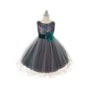 Little Girls Teal Multi Sequin Tulle Dress 6