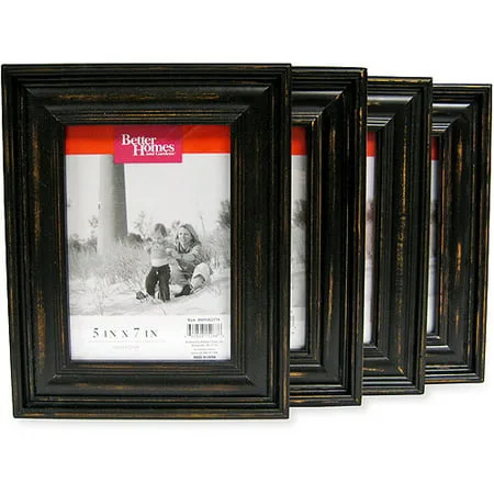 Better Homes and Gardens Distressed Black Wood 5''x7'' Picture Frames, Set of 4