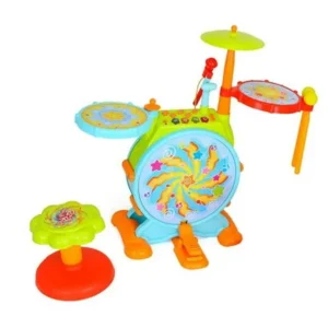 Play Baby Musical Big Toy Kids Drum Set With Adjustable Mic And Seat - Many Functions And Activities For Hours Of Play - Pretend To Be A Real Drummer With Drumsticks, Pedals, And Bass Drum
