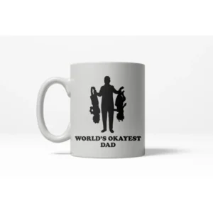 Crazy Dog TShirts - Worlds Okayest Dad Upside Down Kids Funny Fathers Day Ceramic Coffee Drinking Mug (White)-11oz