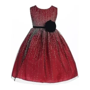 Crayon Kids Little Girls Red Velvet Flower Sash Sequin Dress 3T