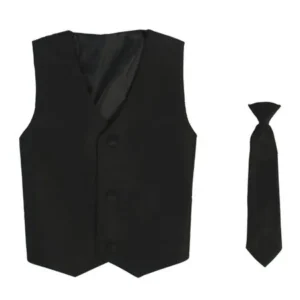 Boys Black Poly Silk Vest Necktie Special Occasion Set 12/14