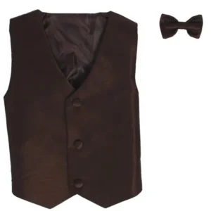 Little Boys Brown Poly Silk Vest Bowtie Special Occasion Set 4T