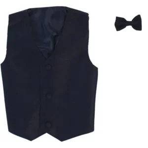 Little Boys Navy Poly Silk Vest Bowtie Special Occasion Set 4/5