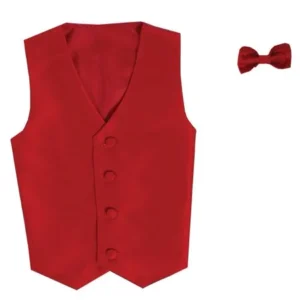 Boys Red Poly Silk Vest Bowtie Special Occasion Set 12/14