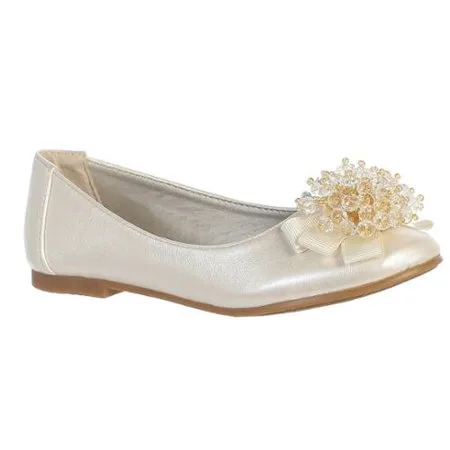 Girls Ivory Crystal Bead Bow Anna Special Occasion Dress Shoes 11-4 Kids