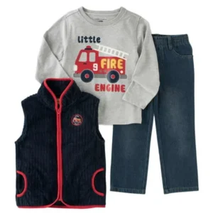 Kids Headquarters Infant Toddler Boys 3P Fire Truck Outfit Vest Shirt Pants