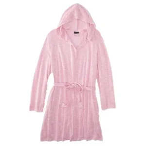 Joe Boxer Women Pink Knit Hoodie Robe Tie Front Bathrobe House Coat