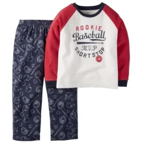 Carters Boys Red White & Blue Fleece Sleepwear Rookie Baseball Pajama Set