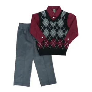Dockers Toddler Boys 3P Set Black Argyle Sweater Vest Shirt Corduroy Pants
