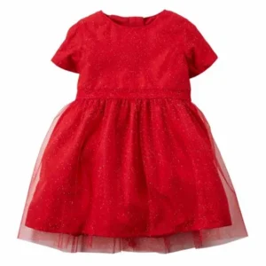 Carters Infant Toddler Girl Red Glitter Holiday Party Dress Special Occasion