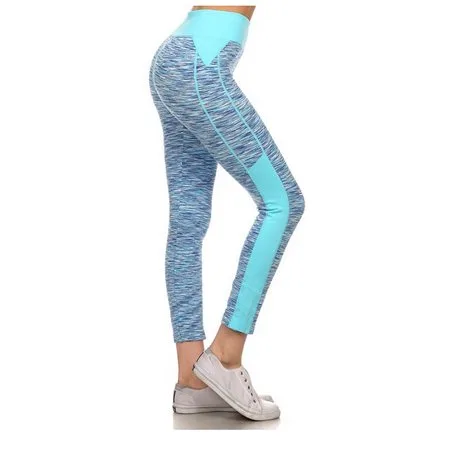 Women's Compression Leggings High Waist Tummy Control Gym Yoga Pants Candy Blue Medium-Large