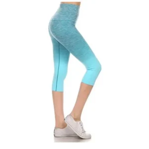 Women's Capri Leggings High Waist Compressed Tummy Control Gym Yoga Pants Aqua Small