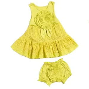 KidCuteTure Baby Girls Sprite Eyelet Flower Vera Designer Bloomer Dress Set 6M