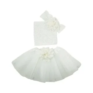 Girls White Flower Tutu Skirt Lace Headband Set 0-8Y