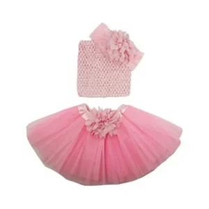 Girls Light Pink Flower Tutu Skirt Lace Headband Set 0-8Y