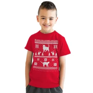 Crazy Dog T-shirts Youth 8 Bit Cat Butt Ugly Christmas Sweater Computer Game T shirt for Kids