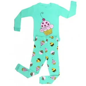 Elowel Girls Cupcake 2 PieceKids Childrens Pajama Set 100% Cotton (6M-8Y)