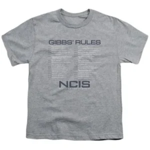 Trevco Ncis-Gibbs Rules - Short Sleeve Youth 18-1 Tee - Athletic Heather, Extra Large