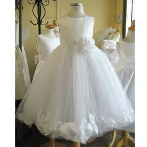 Little Girls White Petal Flower Girl Dress 4