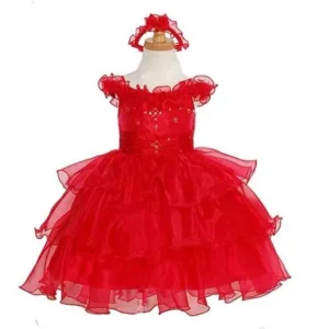 The Rain Kids Red Organza Off Shoulder Flower Girl Dress Girls 6M-4T