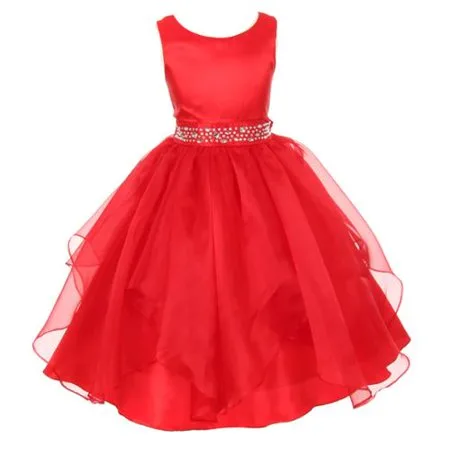 Big Girls Red Dazzling Stones Taffeta Organza Cascade Party Dress 10