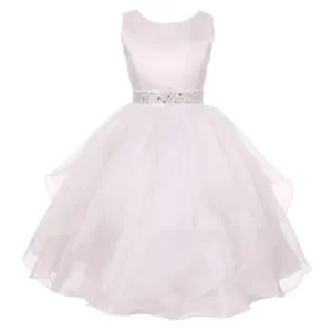 Big Girls White Dazzling Stones Taffeta Organza Cascade Party Dress 12