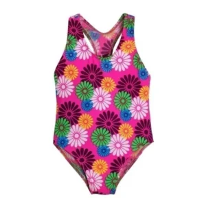 Little Girls Multi Color Daisies Allover Print T Back One Piece Swimsuit 2T-6X